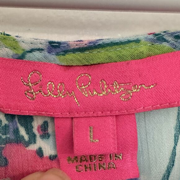 Lilly Pulitzer Womens LARGE Ginette Coverup Bali Blue Sway This Way Swim Coverup - Picture 9 of 9